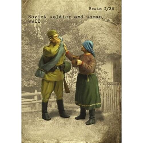 1/35 Scale Unpainted Resin Figure Soviet soldier and woman 2 figures collection figure