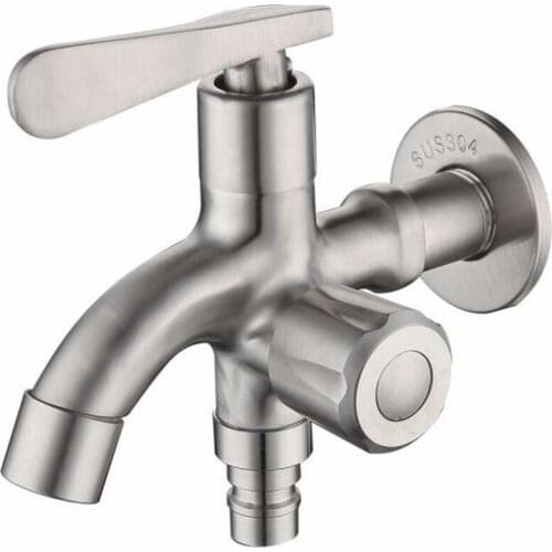 1in 2 out Multifunctional Water Tap Stainless Steel Washing Machine Faucet Double Bibcock Outdoor Garden Washing Machine Mop Tap
