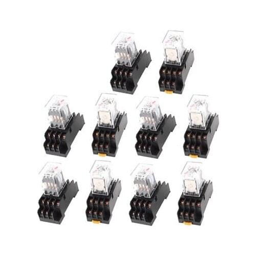 10Pcs AC 380V Coil 4PDT 14 Pin Red LED General Purpose Power Relay w Socket Base