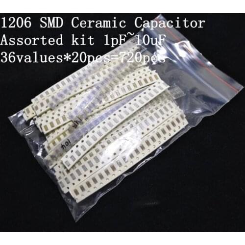 1206 SMD Ceramic Capacitor Assorted kit 1pF~10uF ,36values*20pcs=720pcs Samples Kit Electronic Diy Kit