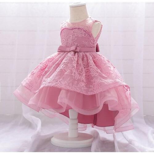 2020 New Infant Newborn Baby Girls Lace Embroidery Tail Toddler Birthday Party Princess Dress 0-24 Months Baby Cute Tutu Dress