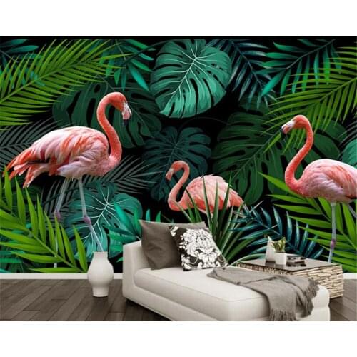 Beibehang Custom 3D Mural Wallpaper Southeast Asia Hand drawn tropical rain forest flamingo wall background Modern 3D wallpaper