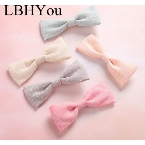 4pcs/lot Handmade Cotton Linen Star Print Bows Hair Clips For Girls Hand Tie Bowknot Hairpins Kids Girls Hair Accessories