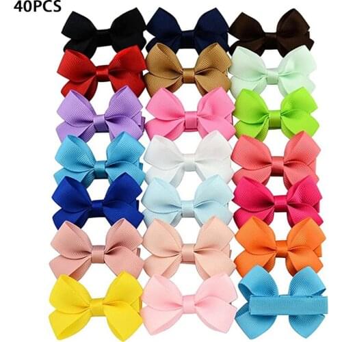 40 Pcs/set Grosgrain Ribbon Hair Bows With Clip For Cute Baby Girls Colorful Hair Clips Hairpins Barrettes Kids Hair Accessories