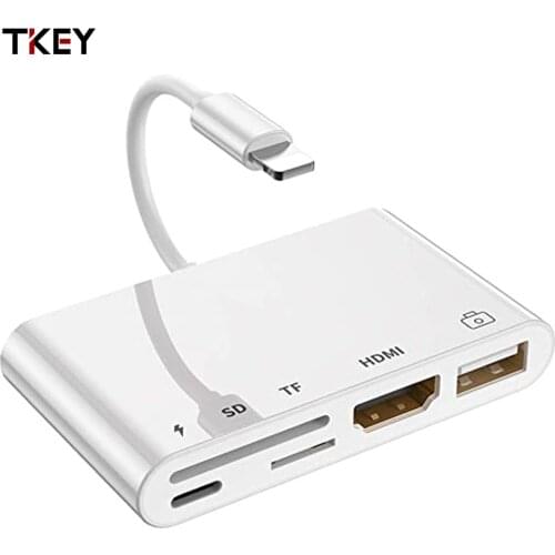 5-in-1 1080P HD Converter USB 2.0 Flash Charging Port Card Reader for iPhone iPad to HDMI Same Screen Switcher SD TF Card Reader