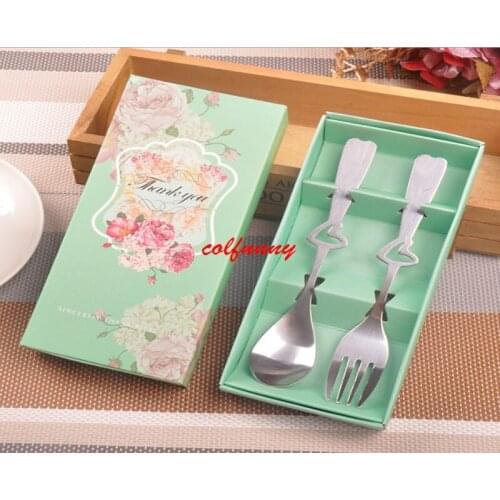 500sets 2pcs/set Stainless Steel Tableware Dinnerware Set Heart Spoon and Fork Wedding Favor Gift Souvenir for Guest F052803