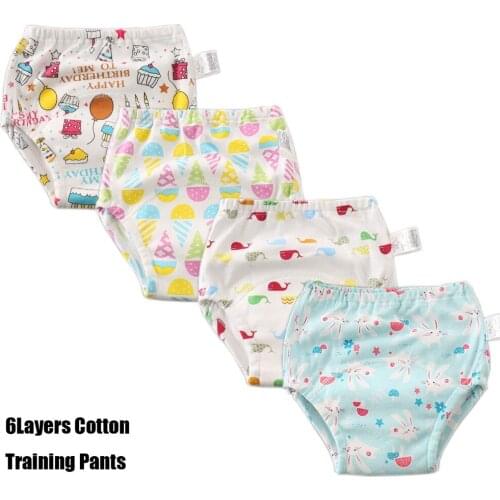 6 Layer Training Pants Baby Cotton Waterproof Changing Nappy Cloth Diaper Panties Reusable Diaper Cover Baby Toddler Underwear