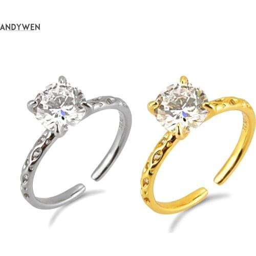 ANDYWEN 925 Sterling Silver Big Zircon Resizable Rings Jewelry Adjustable Crystal CZ Luxury New 2020 Rock Punk Circle Jewelry