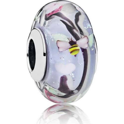 Real 925 Sterling Silver Bead Enchanted Garden Murano Glass Charm Fit Fashion Women Pandora Bracelet Bangle Gift DIY Jewelry