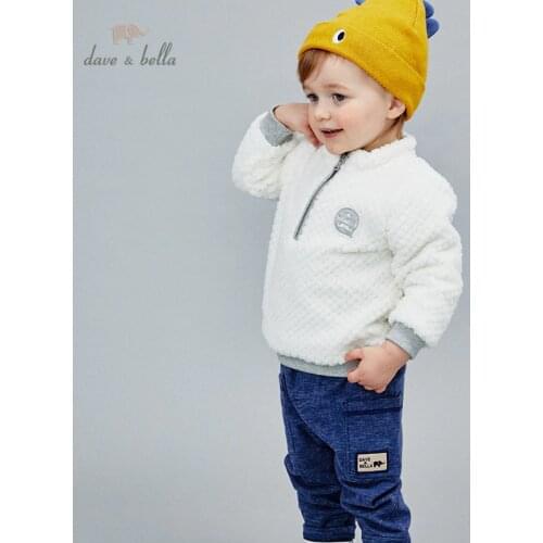 DB14815 dave bella winter baby boys handsome letter zipper T-shirt children tops boys fashion kids fashion tees
