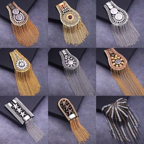 DIY one piece breastpin tassels shoulder board Epaulet metal patches for clothing QR-2558