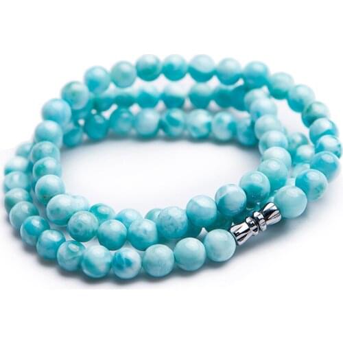 8mm Genuine Dominica Blue Natural Larimar Gems Stone Crystal Long Chain Necklace Women Lady Drop Shipping