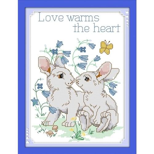 Two little rabbits (1) cross stitch kit animal lovers 14ct 11ct printed canvas stitches embroidery DIY handmade needlework plus
