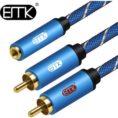 EMK 3.5mm Female AUX Stereo Cable to 2 RCA Audio Splitter Cable 3.5mm to 2 RCA Male Y Splitter for Phone Tablet MP3 Speaker 1ft