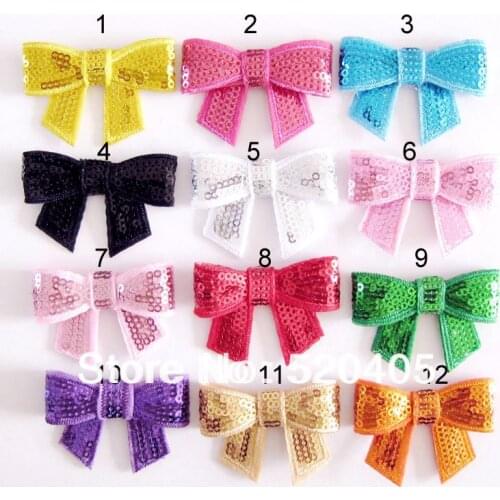 Hot Sale 12 colors fashion Shiny Bowknot 2.3 Inch 100% DIY Flower Sequins Bows hair accessories 100PCS