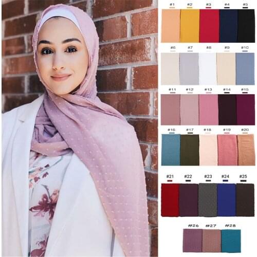 2021 Luxury Pom Bubble Chiffon Hijab Scarf Women Muslim Fashion Scarves Long Shawl Wrap Big Size Islamic Sjaal Bandana 180*70cm