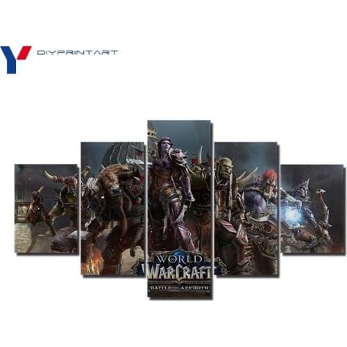 Horde Wow Battle for Azeroth 5 Pieces Canvas Wall Art Game Poster Paintings for Living Room Home Decoration
