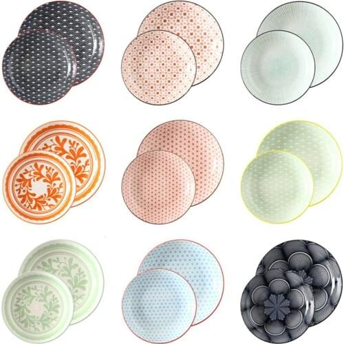 Ceramic Dinner Plate Set 7 Inch + 8 Inch Underglaze Round Shape Porcelain Tableware Rice Bread Butter Dessert CZY1013-2S