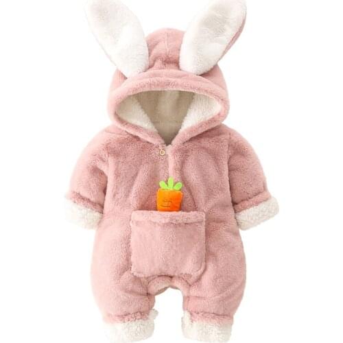 Baby Rompers Winter Warm Coral Fleece Newborn Baby Girl /Boy Clothes Cartoon Rabbit Coats Infant Jumpsuit Animal Overalls