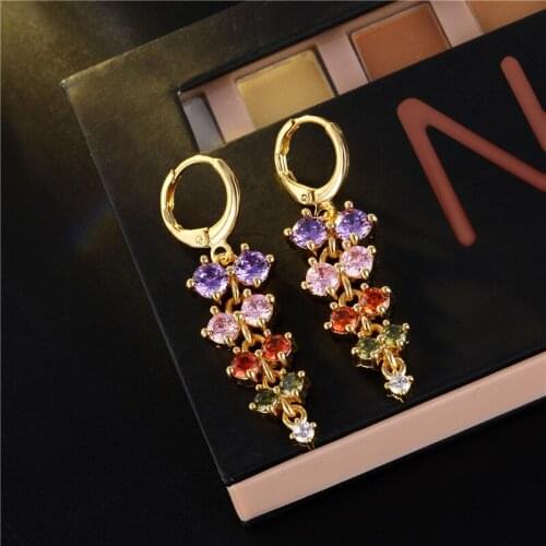KSRA 2020 Fashion Temperament Long Cubic Zirconia Earrings Korean Elegant Version Colored Rhinestones Copper Jewelry Women Gift