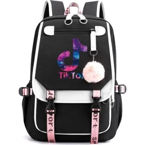 TIK TOK USB charging fashion female book bag backpack schoolbag cute school bag travel pack fashion women teenagers girls