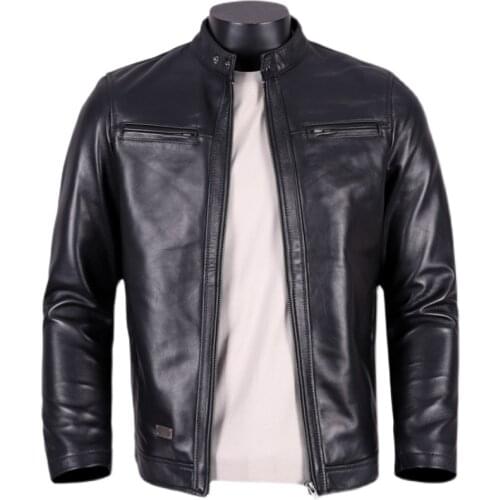 2021 Mens Genuine Sheepskin Jacket Motorcycle Leather Jacket Fashion Mens Sheepskin Coat for Male
