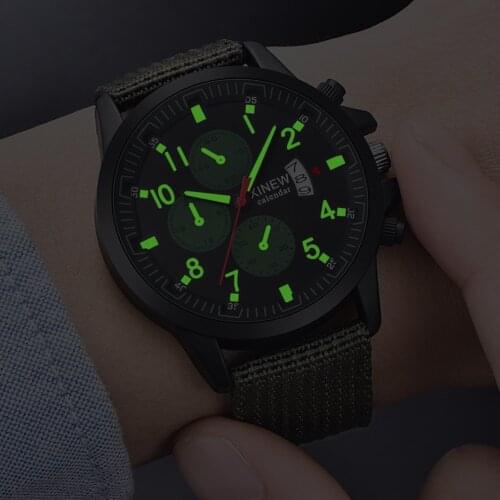 Reloj Hombre XINEW Mens Watch Luminous Sport Wrist Watch Men Fashion Nylon Band Military Watch Calendar Clock Relogio Masculino