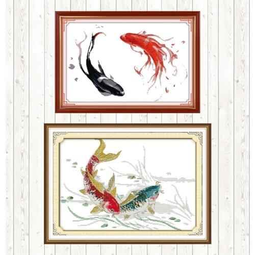 Playing Carps Embroidery Handmade Needlework Package Wall Home Decor Cross Stitch Kits DMC Floss Kits 11CT 14CT Cross Stitch Set