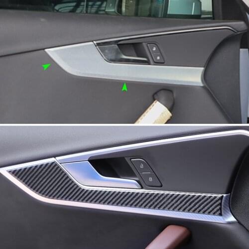 Car Carbon Fiber Interior Door Handle Panel Cover Sticker Trim For Audi A4 B9 A4L 2017 2018
