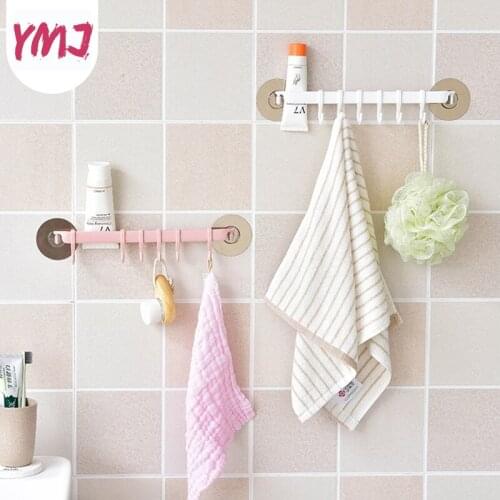 Wall Mounted Rustproof Bathroom Tools Organizer Towel Holder with 6 Hooks Key Hook Kitchen Organizer Cupboard Storage Rack Shelf