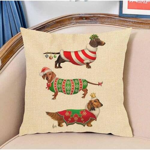 German Dachshund Dog Christmas Home Decorative Sofa Throw Pillows Cotton Linen Square Cushion Funny Xmas Costumes Pillowcase