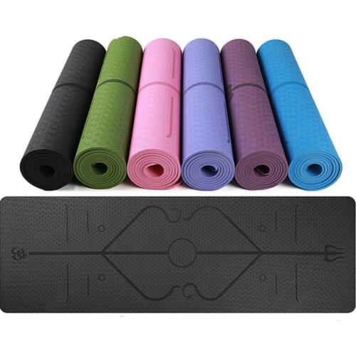 Non-slip TPE Yoga Mat Extra Thicken Exercise Workout Pad Cushion for Sport Yoga Pilate Meditation Fitness Gym with Position Line