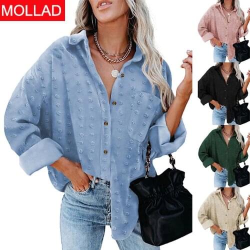 Autumn 2021 New Pure Color Chiffon Jacquard Lapel Long Sleeve Shirt Breasted Loose Cardigan Top Womens Clothing