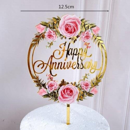 New Flowers Happy Birthday Cake Topper Acrylic Cake Topper For Kid Girl Birthday Party Dessert Cake Decorations New