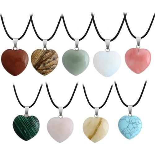 Natural Stone Love Heart-shaped Crystal Necklaces Agates 30mm Big Pendant Women Jewelry Bohemian Statement Necklace