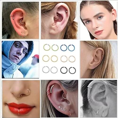 PiercingJ 20G 6/8/10mm Thin Fake Nose Ring Septum Helix Nostril Piercing Lip Fake Piercing Titanium Cartilage Fake Earrings Hoop
