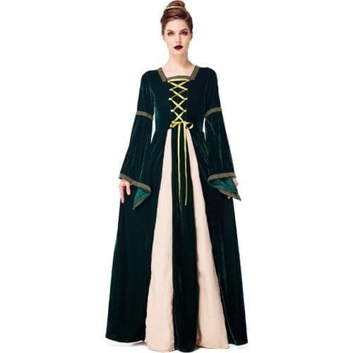 Retro European Medieval Costume Dark Green Aristocratic Palace Dress Halloween Costume Adult Stage Performance Costume