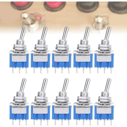 10Pcs/Set Blue Miniature SPDT Latching Switch On/On 2 Position 3 Pins Toggle Switches AC 125V/3A for Switching Lamp