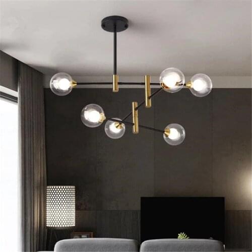 Nordic Light Glass Ball Bubbles Chandelier Modern Iron Magic Bean Hanging Lamp Restaurant Dining room Ceiling Chandelier Lamp