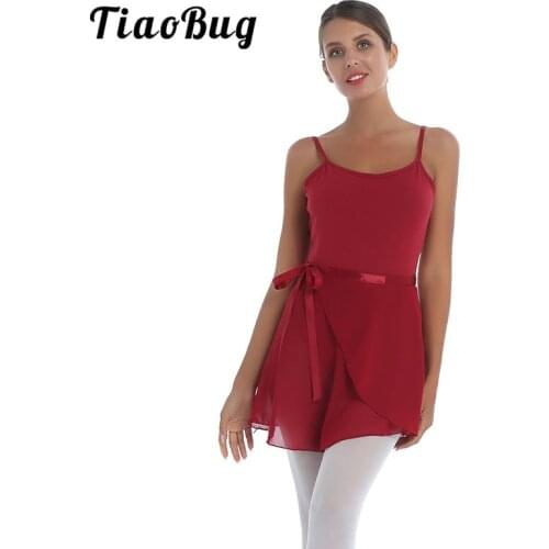 TiaoBug Women Backless Dance Wear Gymnastics Leotard + Chiffon Wrap Ballet Skirt 2Pcs Sets Stage Performance Ballerina Costume