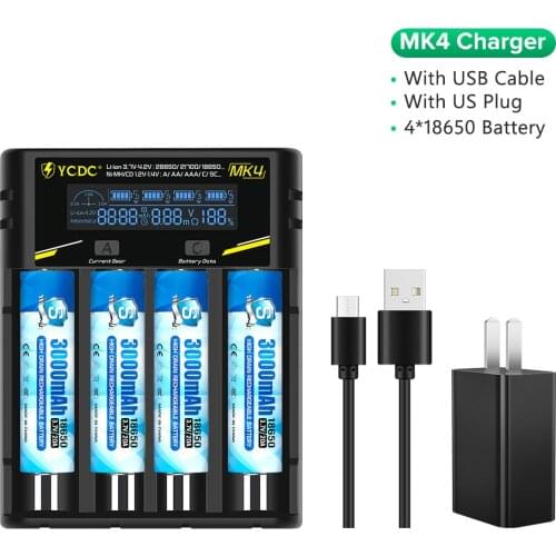 YCDC 2/4 Slots USB Charger Smart Charging 18650 26650 14500 AA AAA Charger With 2/4 Pcs High Drain 3000mah 20A Max 18650 Battery