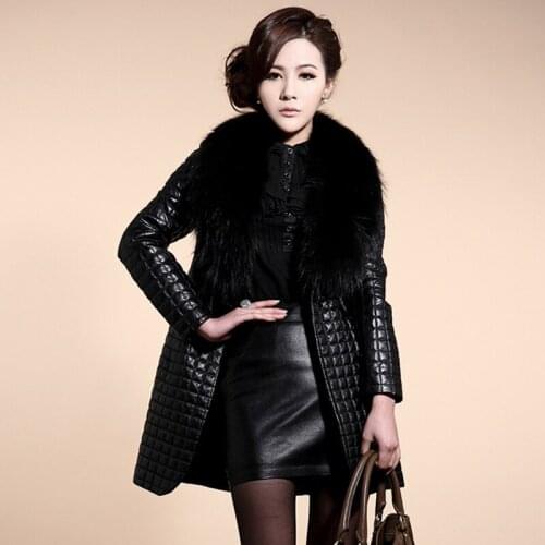Ladies Coat Outwear 2021 Winter Women Thick Long Leather Jacket Plus Size with Fur Collar Slim Solid Office