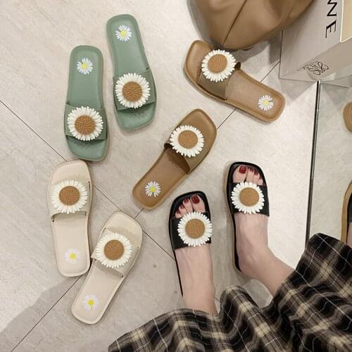 2020 Hot Sale House Slippers Small Daisy Womens Slippers Summer Flat Sandals External Wear Small Fresh Artificial PU Slipper