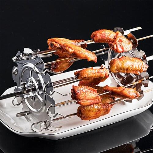 1 Set Stainless Steel Grill Kebab Skewers Rotating Cooking Accessory For Kebabs, Chicken Wings, Lobsters