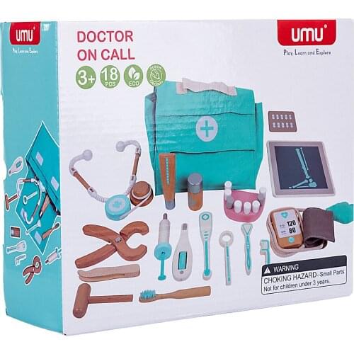 18Pcs Medicine Box Pretend Doctor Play Toys Children Wooden Pretend Dentist Toolbox Doctor Medical Playset with Stethoscope
