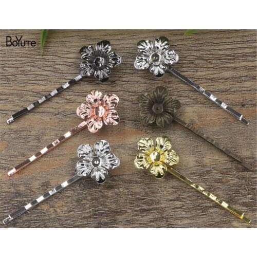 BoYuTe 20Pcs Filigree Hair Clip Flower 6 Colors Plated Women Barrette Hair Jewelry