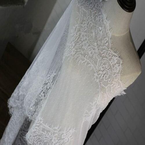 3 Meters Classical Nylon Double Embroidered Dress Eyelash Lace Soft Black / White French Bilateral Chantilly Lace Fabric