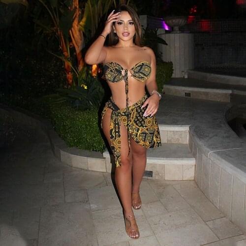 2021 Best Quality Famous Brand 3 pcs Women Set Luxury Print 2 pcs Bikini Mini Dress Summer Beach Outfits