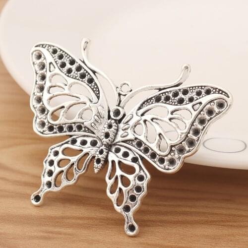 5 Pieces Tibetan Silver Large Butterfly Charms Pendants for Necklace Jewellery Making Findings Accessories 59x48mm