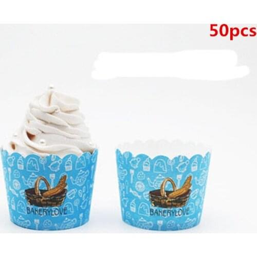 50pcs Blue Bakery Love Muffin Cupcake Paper Cup Cream Cupcake Liner Baking Cup Tray Wedding Party Caissettes Muffin Wrapper Case